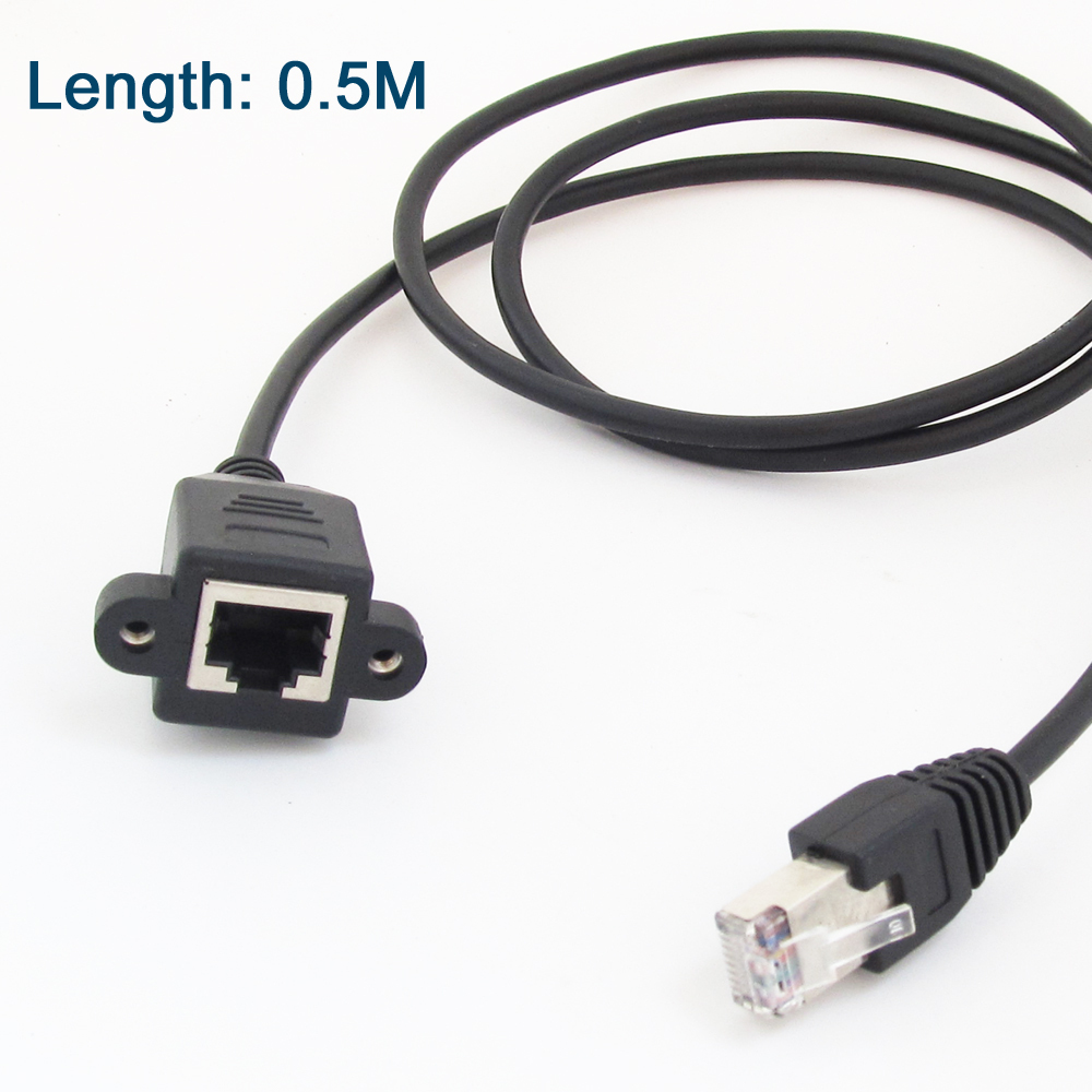 50pcs 50cm 8P8C RJ45 Male to Female M/F Network Extension Cable Screw Lock Black