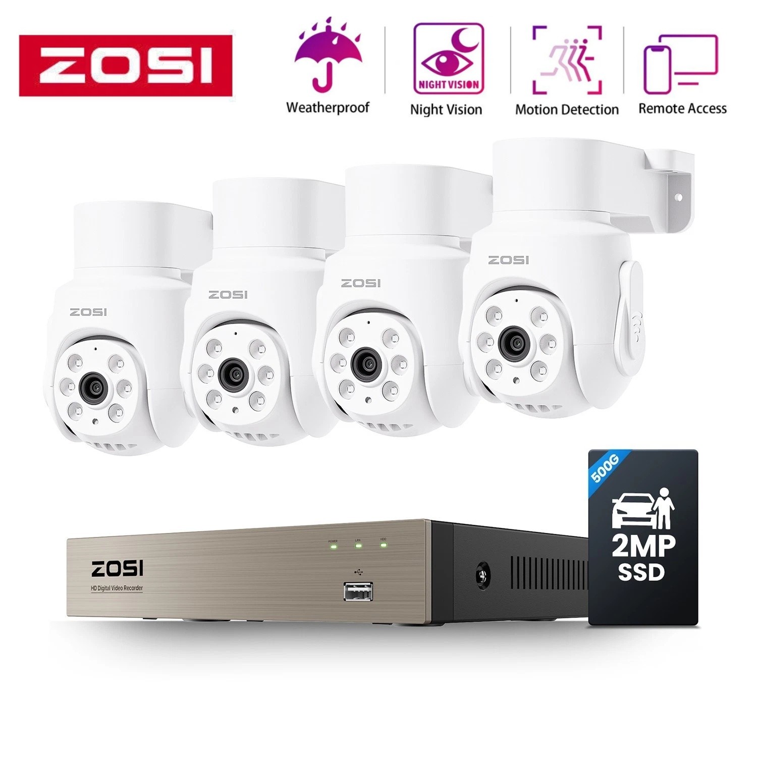 ZOSI 8CH 5MP DVR 4x Security CCTV Outdoor 1080P Camera System Night Vision 500GB