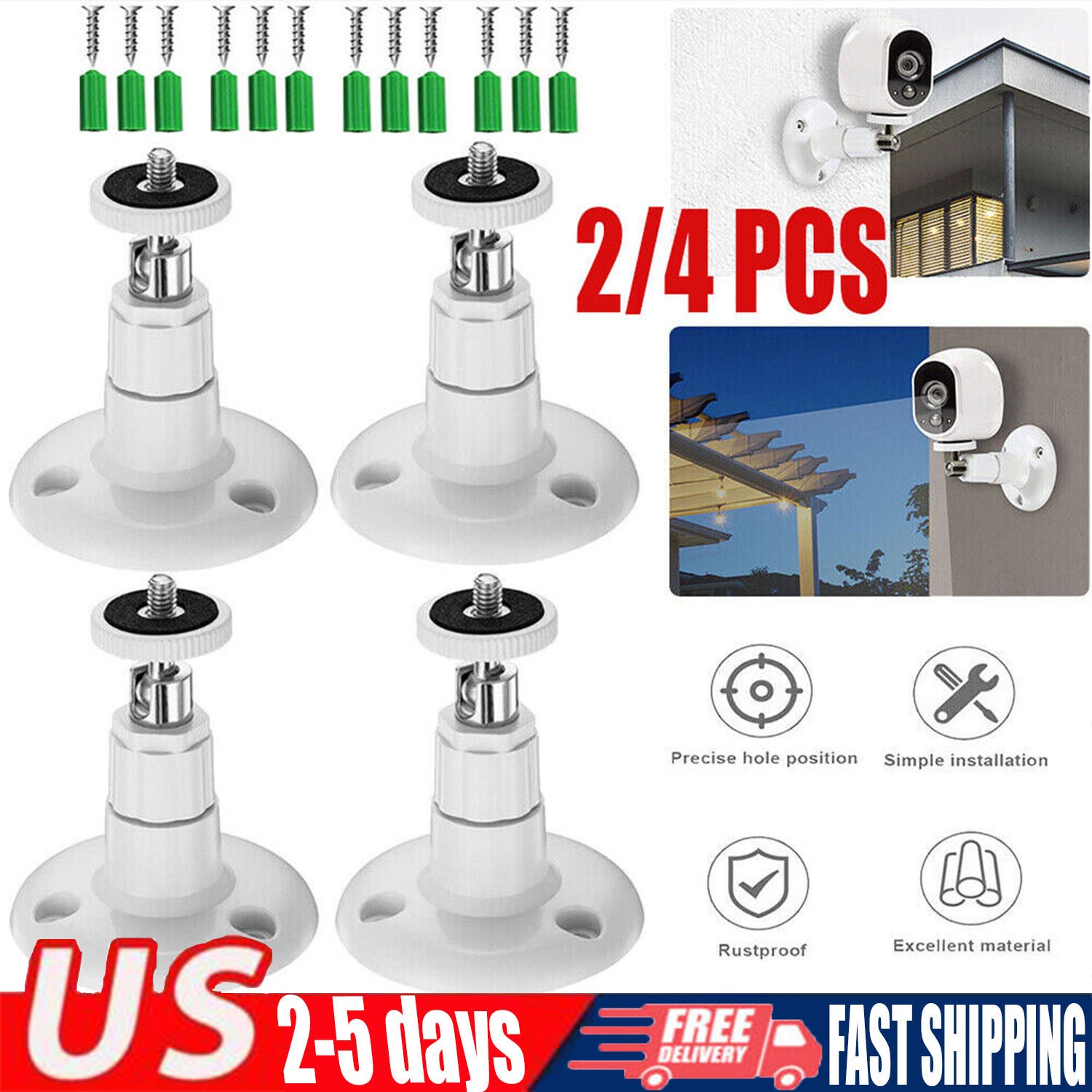 2/4PK Security Wall Mount for Arlo Pro 2 3 4 Pro Light Camera Indoor Outdoor Cam