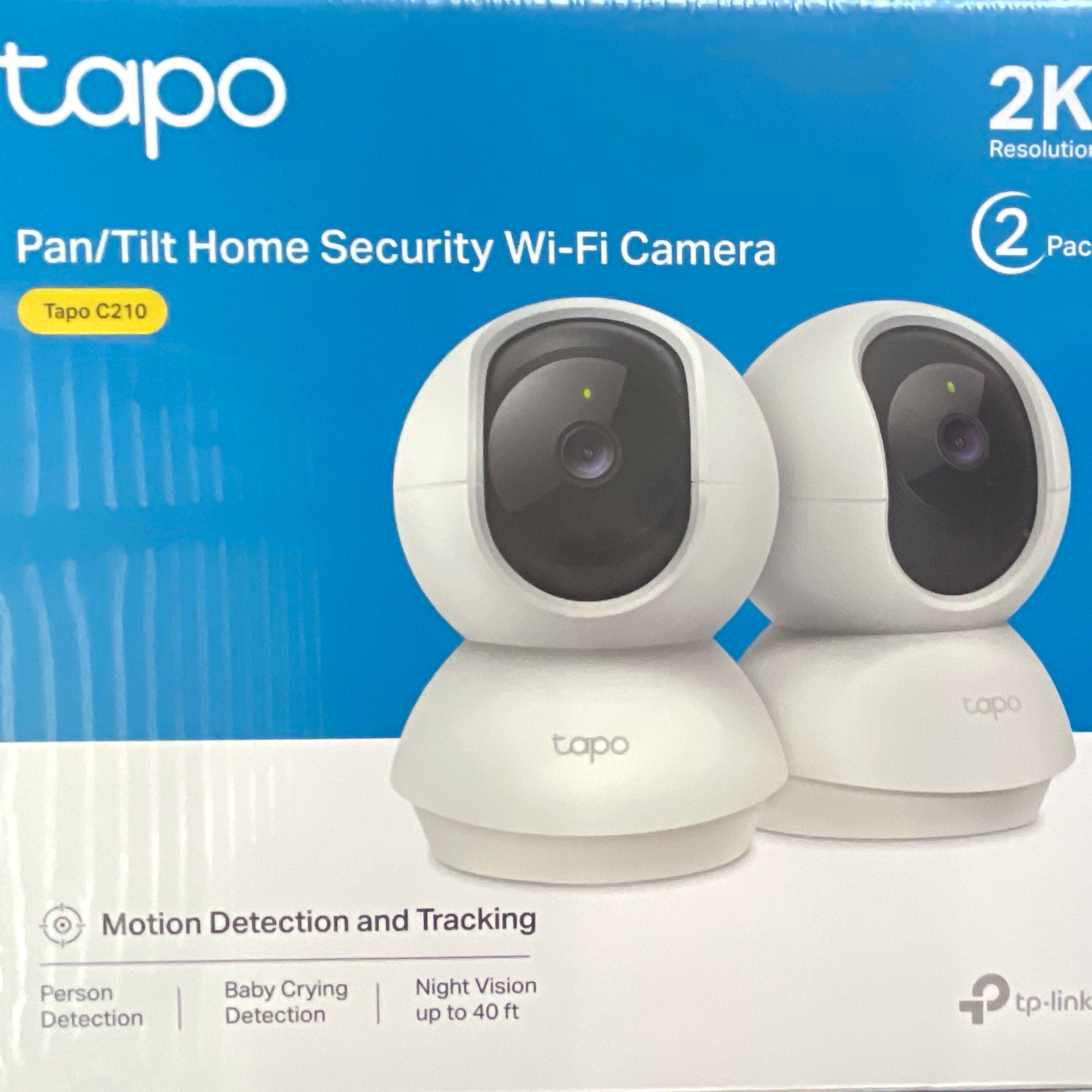 Tapo C210P2 2K/3MP Pan/Tilt Indoor Wi‑Fi Camera 2‑Pack, Audio/Night