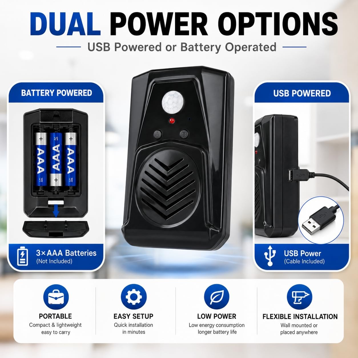 Motion Sensor Sound Player 80db 13ft/120° Detection Custom Voice USB Battery