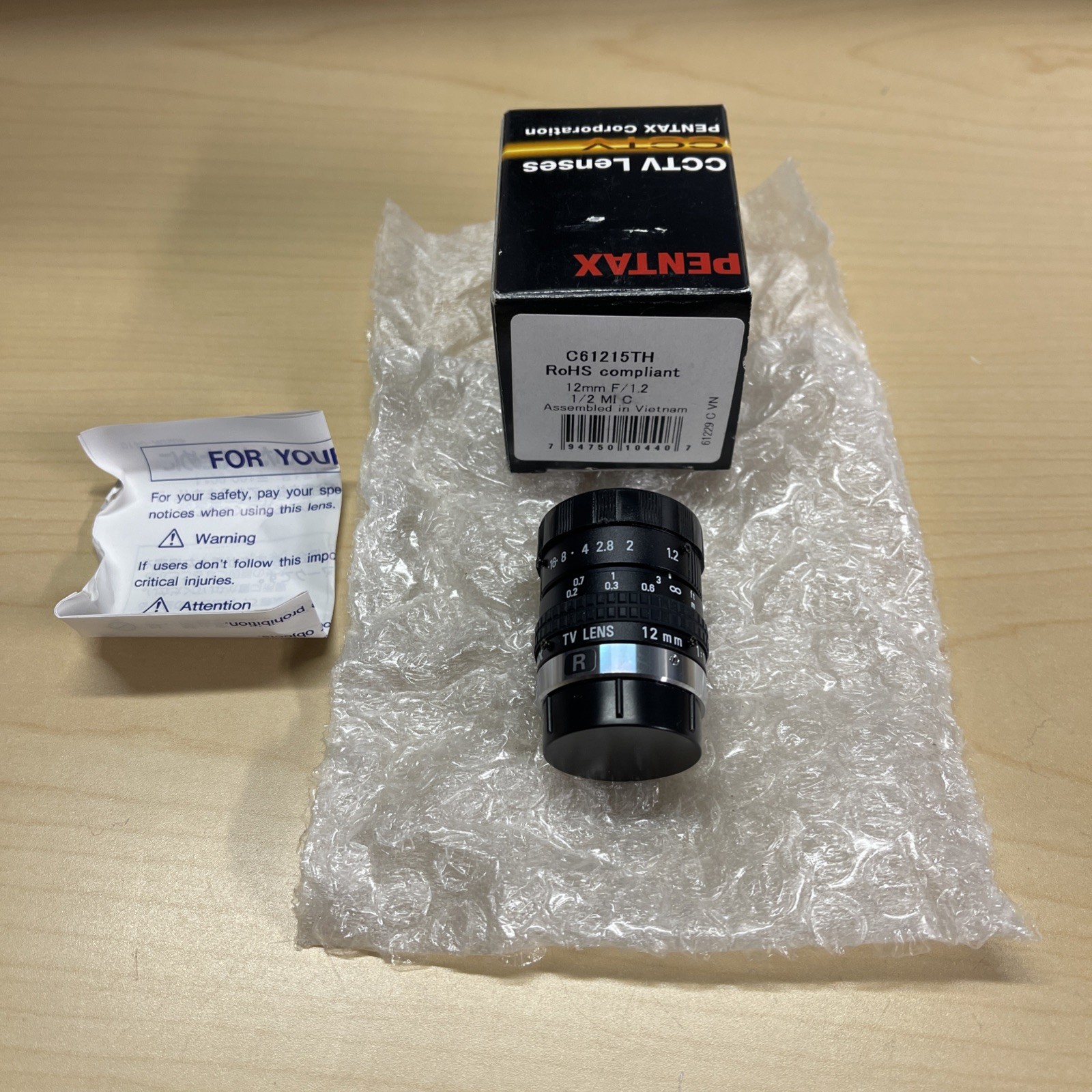 C61215KP Pentax CCTV Lens 12mm F/1.2, 1/2 MI C