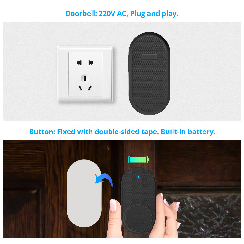 KERUI Wireless Doorbell Chimes 4 Volume Levels Receiver Long Range Remote Button