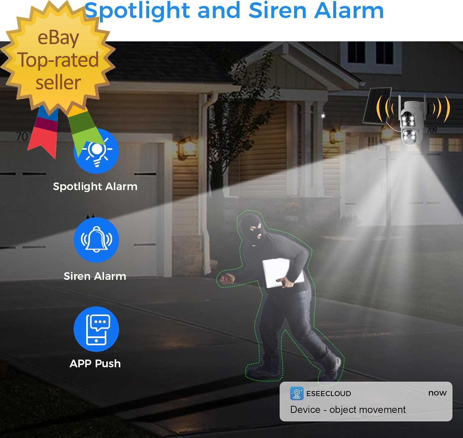Dual Lens Wireless Solar Camera, 4MP Wifi Security Camera, PTZ 360°, PIR Motion
