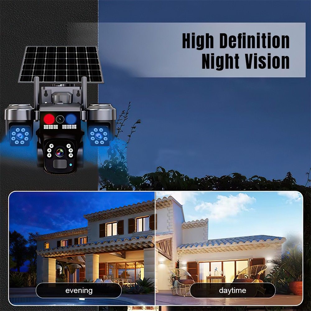 9MP WiFi Solar Security Camera 360° 4K Wireless 3Lens-PTZ Surveillance Camera