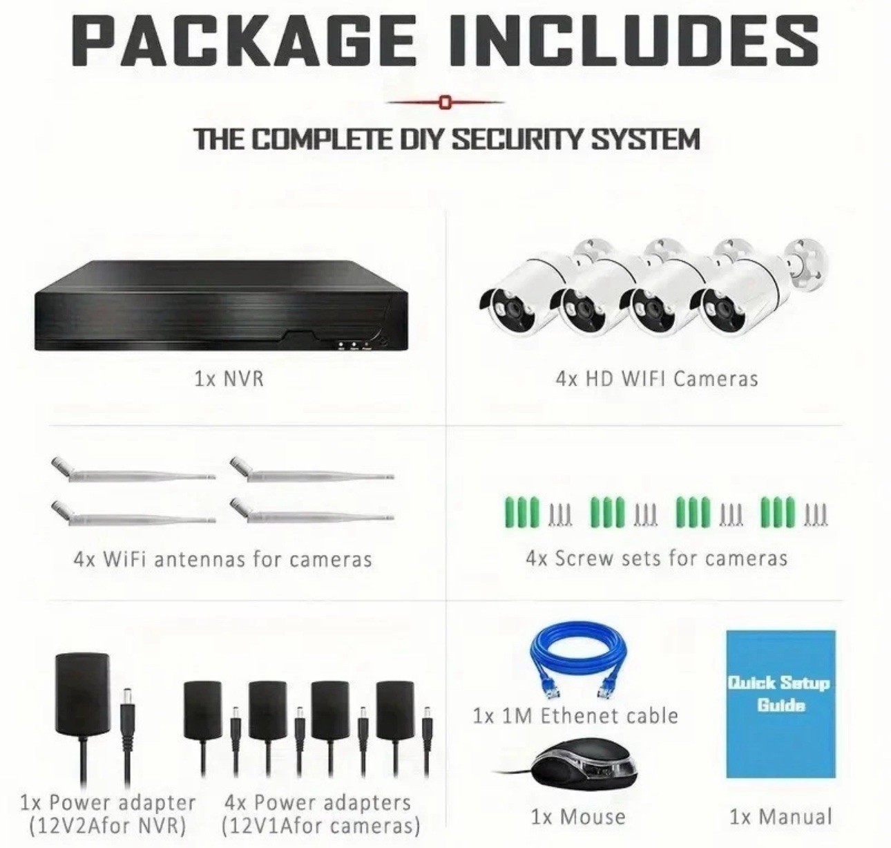 10CH NVR 5MP System, 8×3MP Cameras, 3TB HDD, Night Vision, Motion Detection, App