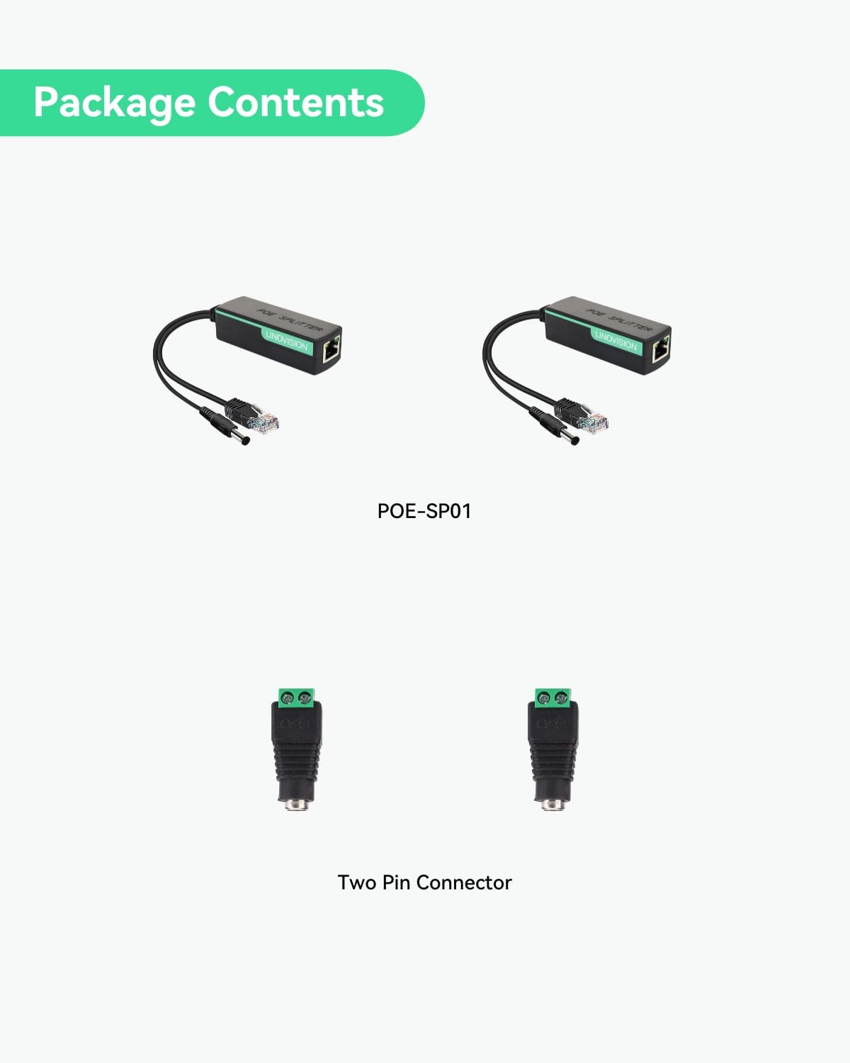 2 Pack DC12V 2A Output Power Over Ethernet PoE Splitter IEEE802.3af/at 10/100