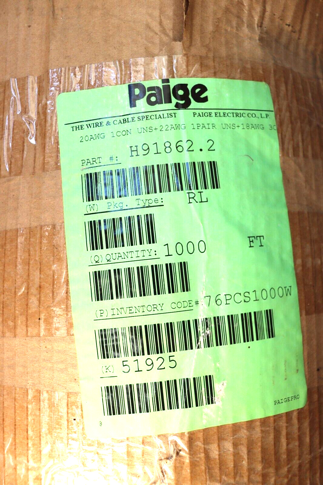 Paige RG59 18/3-22/2 Plenum Composite Video Cable, Various Lengths on Spools