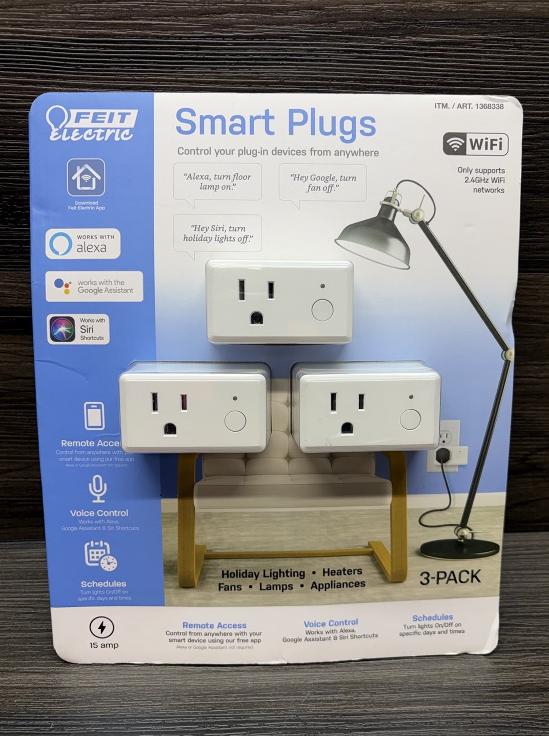 Feit Electric 1368338 2.4GHz WiFi Smart Plug 3-pack Remote Access Schedules
