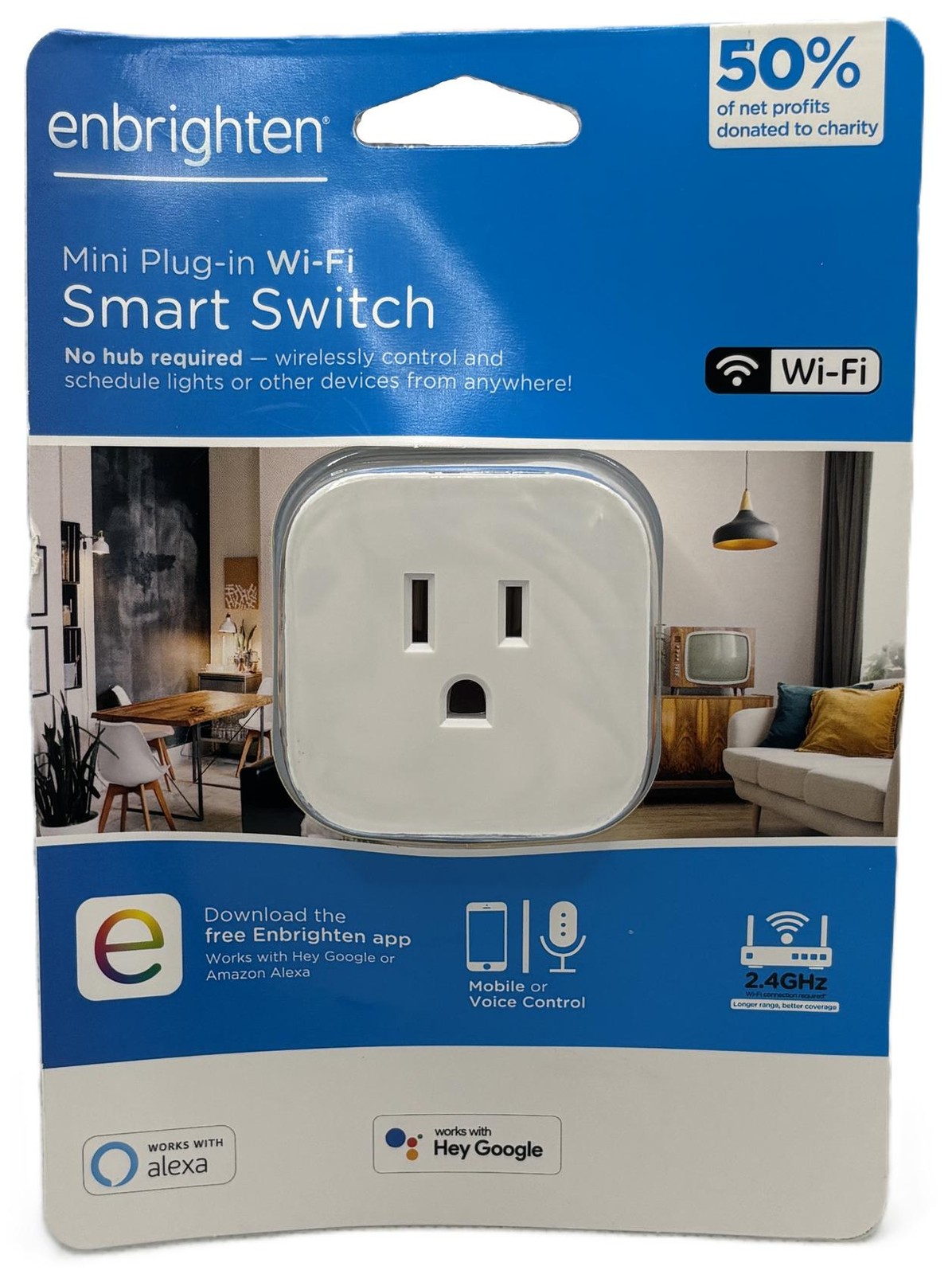 Enbrighten Mini Plug-In Wi-Fi Smart Switch, Grounded Outlet, No Hub, 51511 White