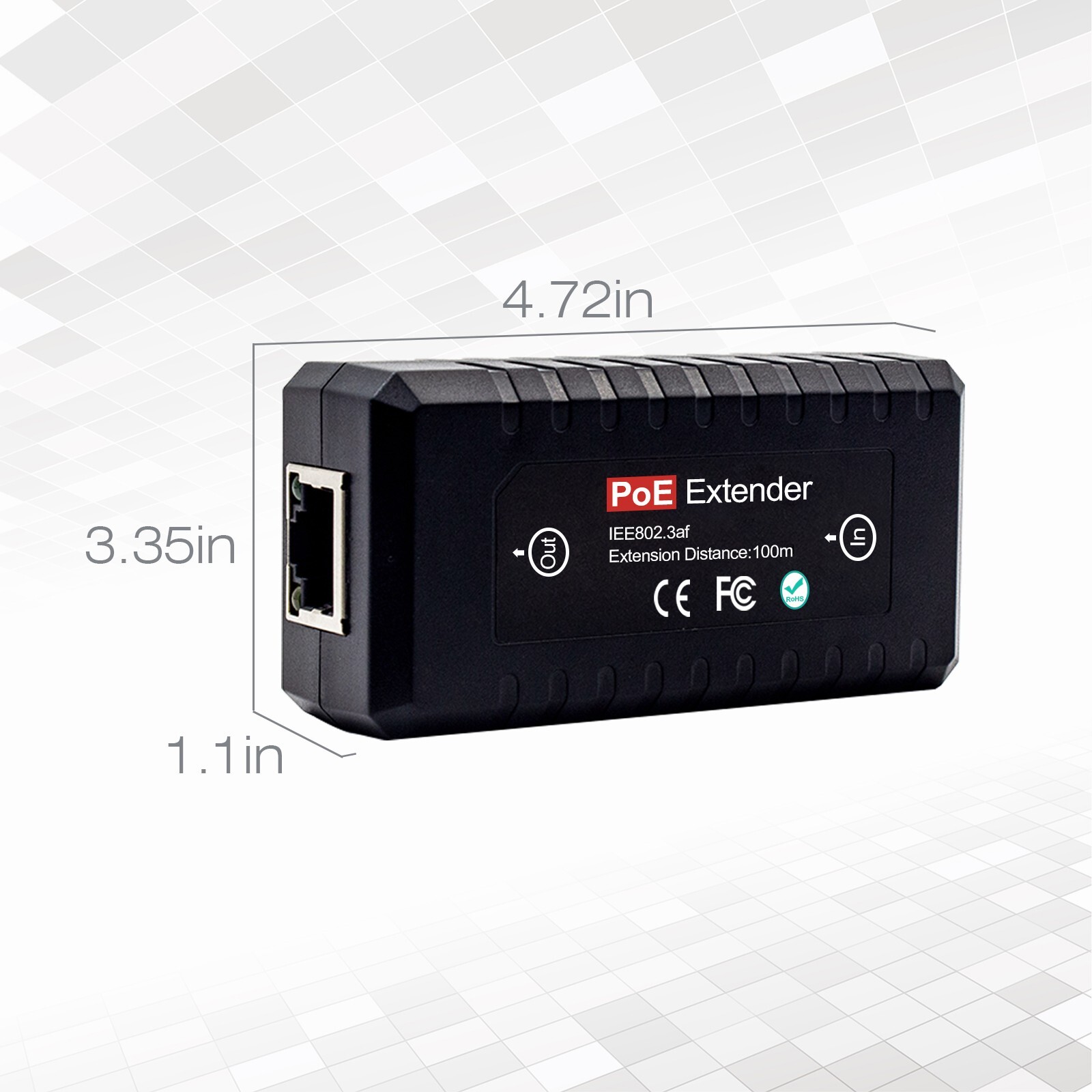 Poe Ethernet Extender 1 Port PoE Repeater 10/100Mbps, IEEE802.3af for IP Camera