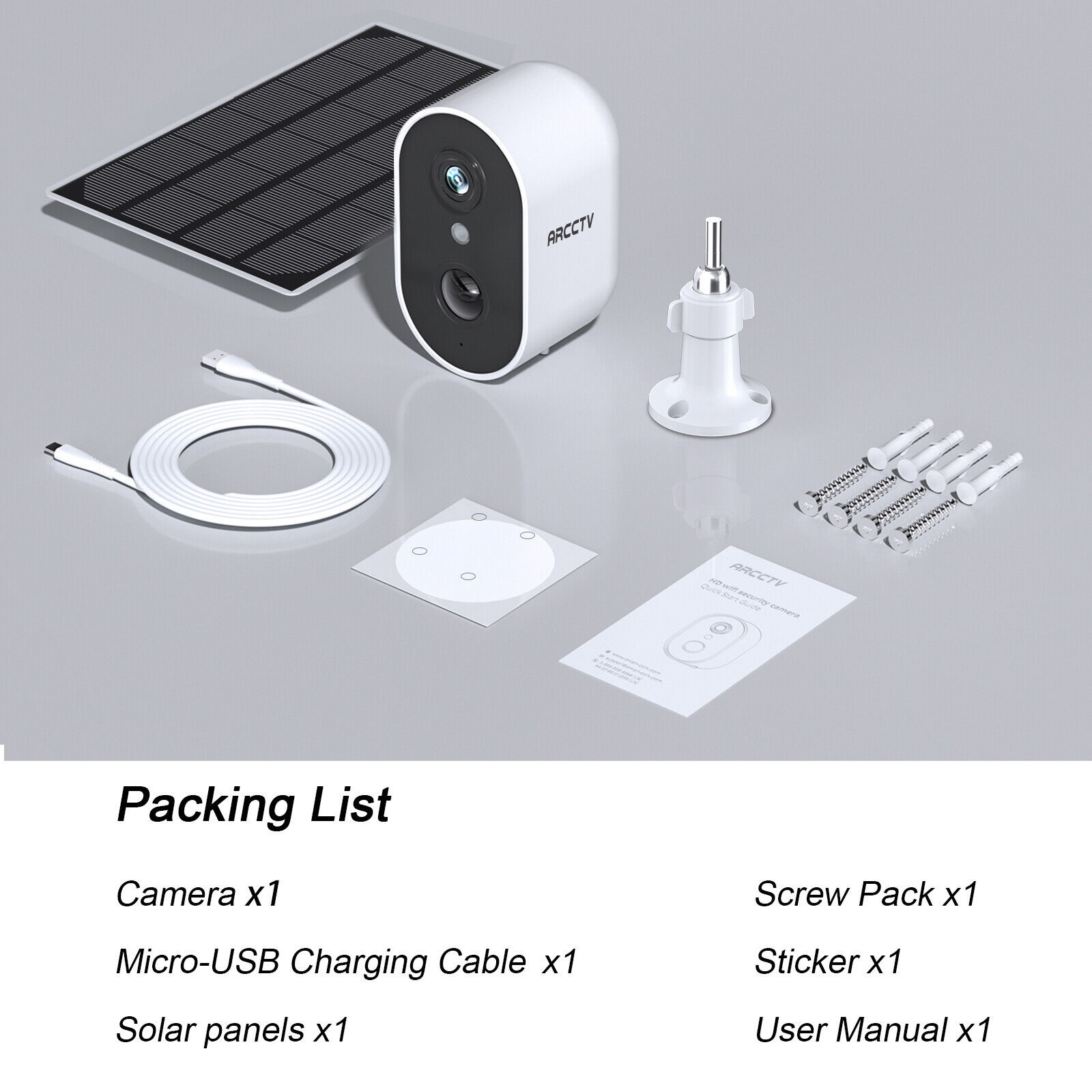 ARCCTV Solar Security Camera 3MP WiFi Audio Wireless Battery Home Outdoor 2PACK