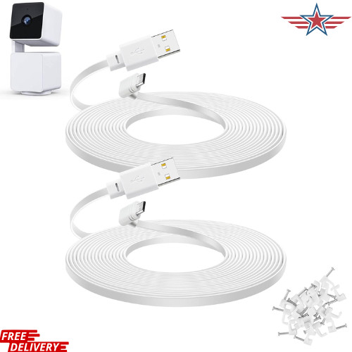 2-Pack 30 Ft Extension Cable for WYZE Cam Pan V3 Outdoor Camera, Micro USB 90 De