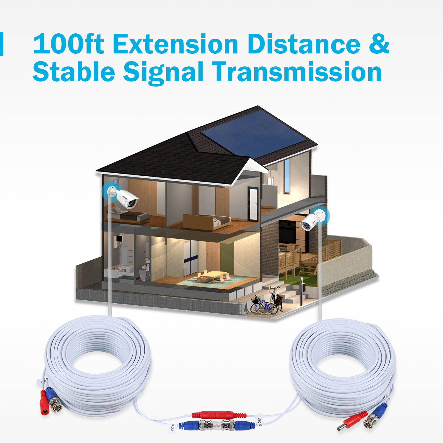 ANNKE 4x 30M 100FT BNC Video DC Power Extension Cable Cord for CCTV DVR Camera
