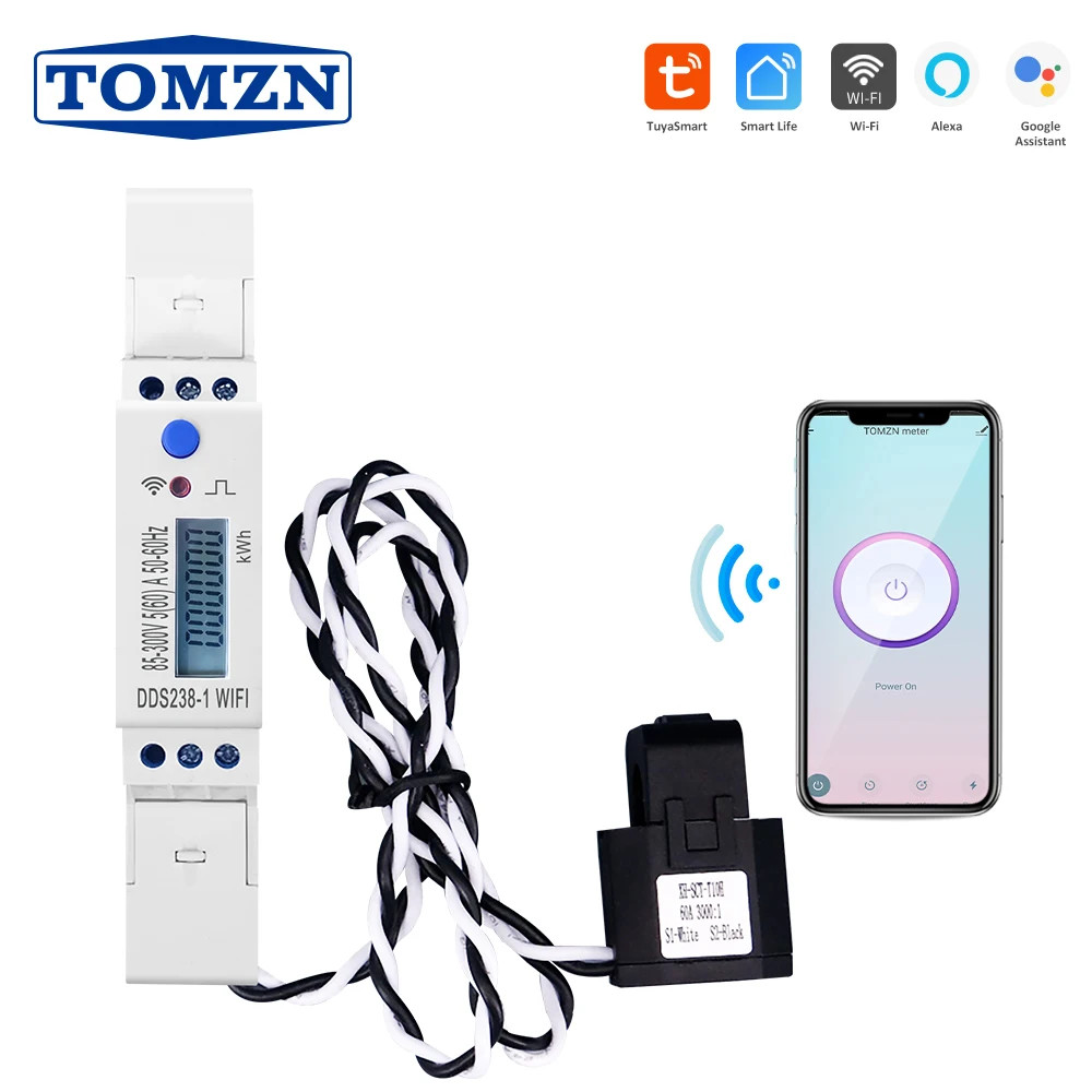 18Mm Tuya Single Phase 60A Din Rail WIFI Smart Energy Meter Timer Power Consumpt