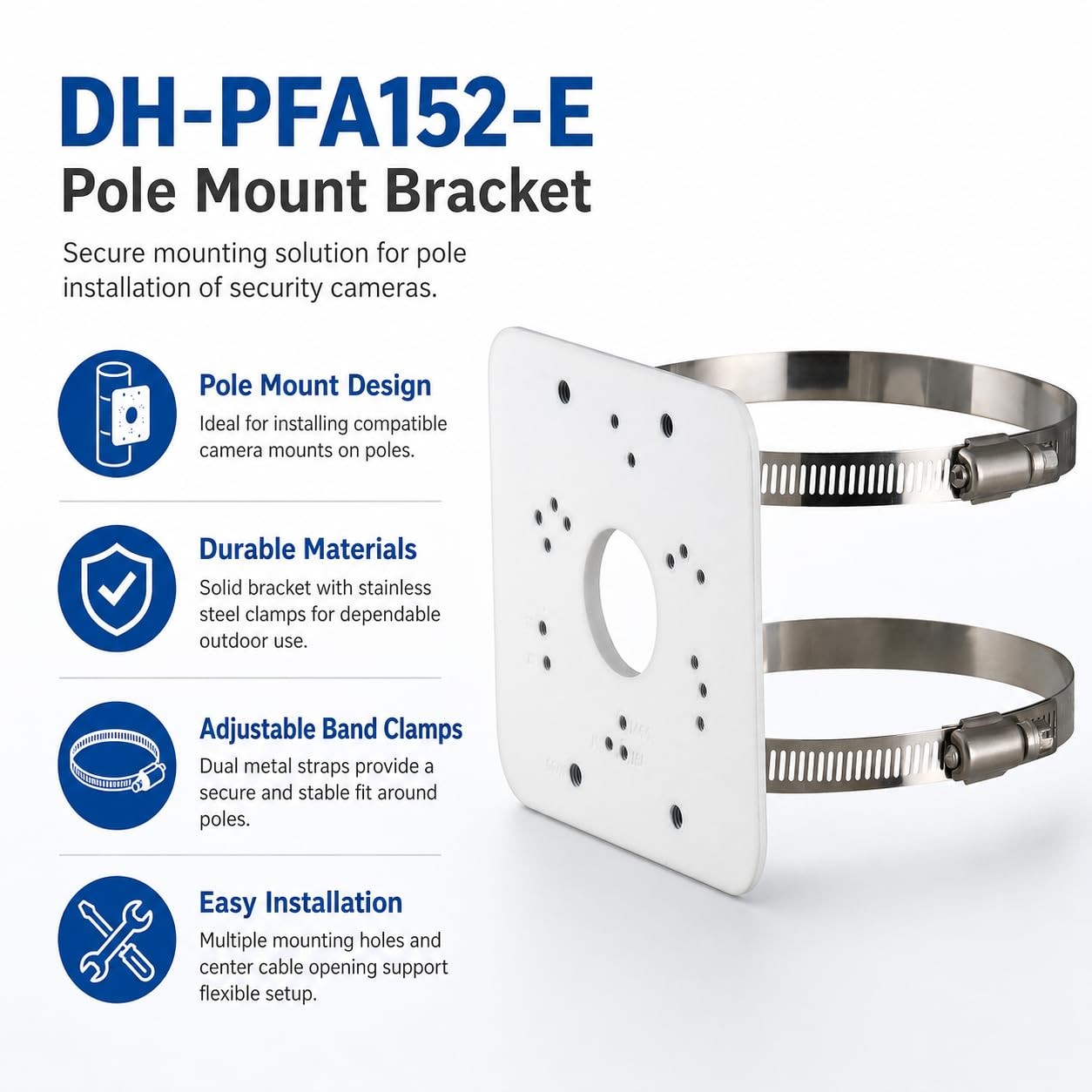 PFA152E Pole Mount Bracket For Dahua IP CVI Camera White 1 Pack