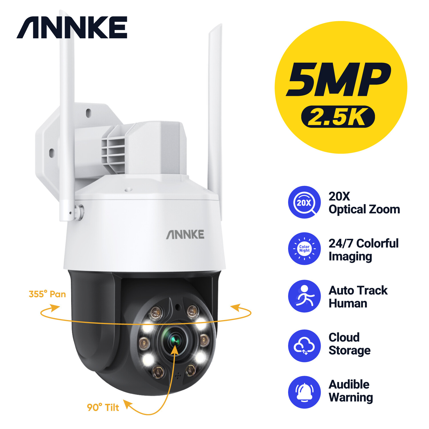 ANNKE 5MP HD Wireless 20X Optical Zoom PTZ Security Camera Two-Way Audio Color