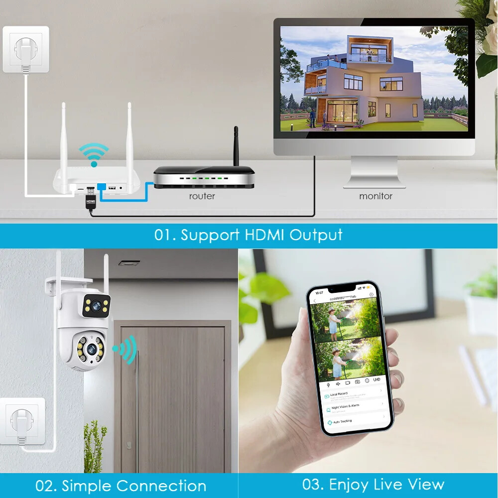 6MP CCTV System WiFi Camera NVR Kit Security Audio IP Cameras Dual Lens Wireless