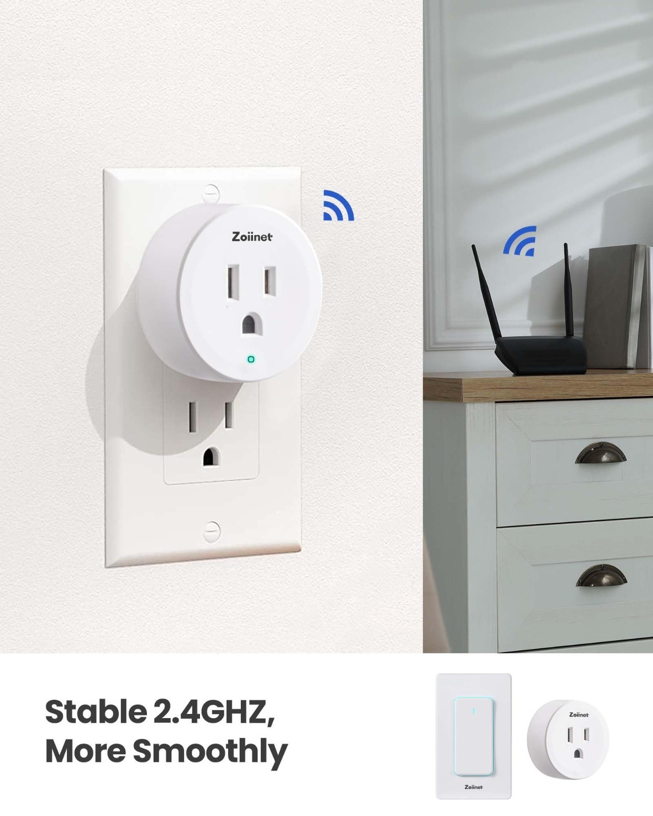WiFi Smart Plug Switch, Voice Control Outlet Timer, Compatible with Alexa & Goog