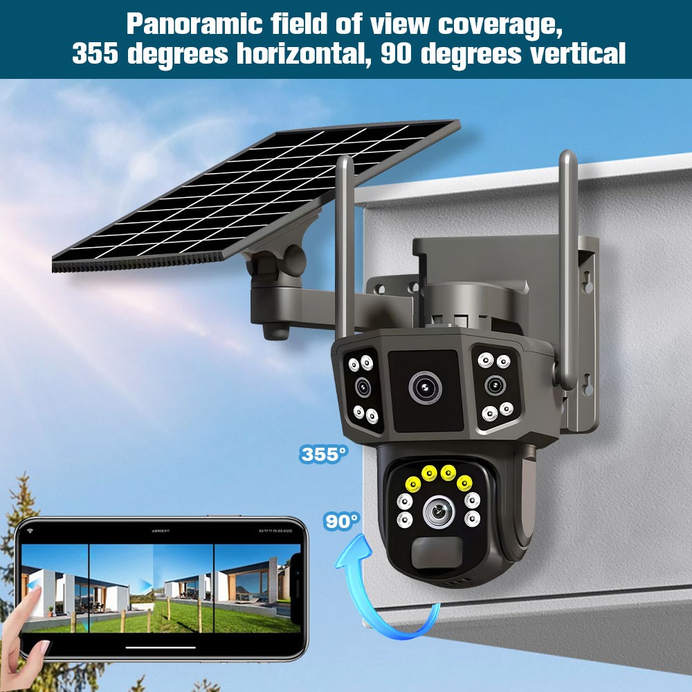 Solar Battery Powered Wireless WiFi Outdoor Pan/Tilt Home Security Camera System