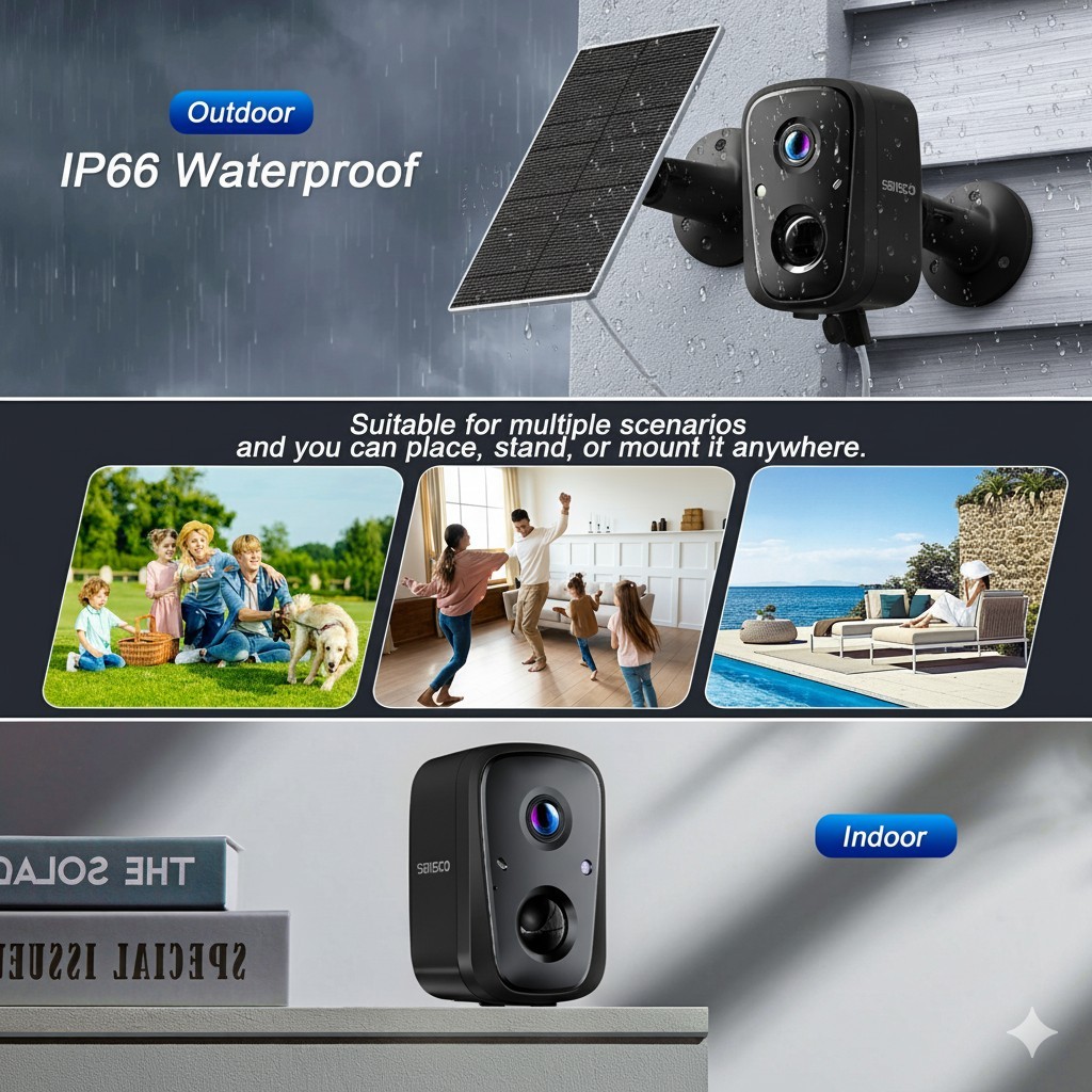Sansco Solar Battery Security Camera Wireless Outdoor 4MP WiFi IP +64G SD Card