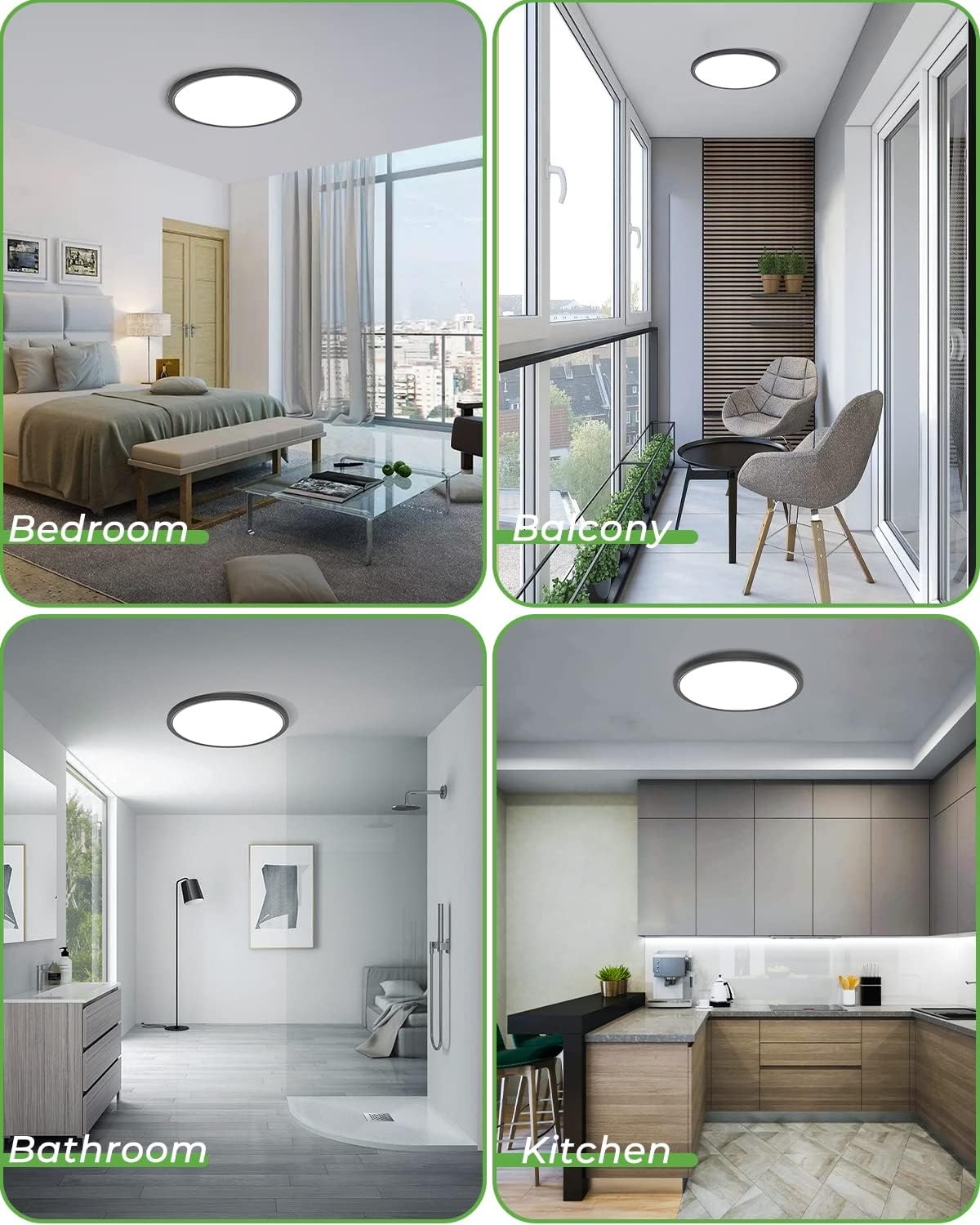Zemty 2Pack 16.5 Inch LED Flush Mount Light, 36W 4200lm 16.5in-2Pack, Black