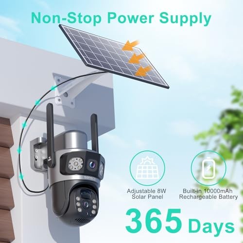 Dual Lens PTZ Solar Camera Wireless Outdoor, 5G/2.4G WiFi Home QS16-Gray