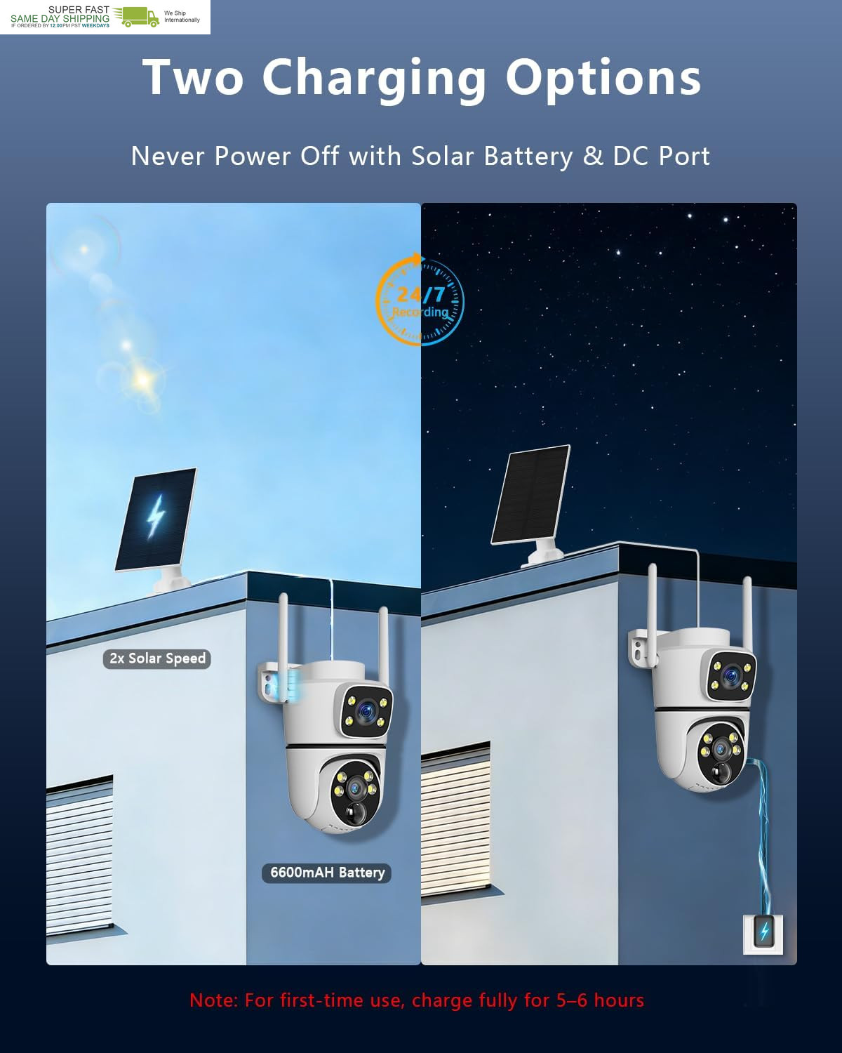 130° Wide View, AI Human Detection, 2.4/5.8Ghz Dual-Band Wifi, Solar Powered, Fr