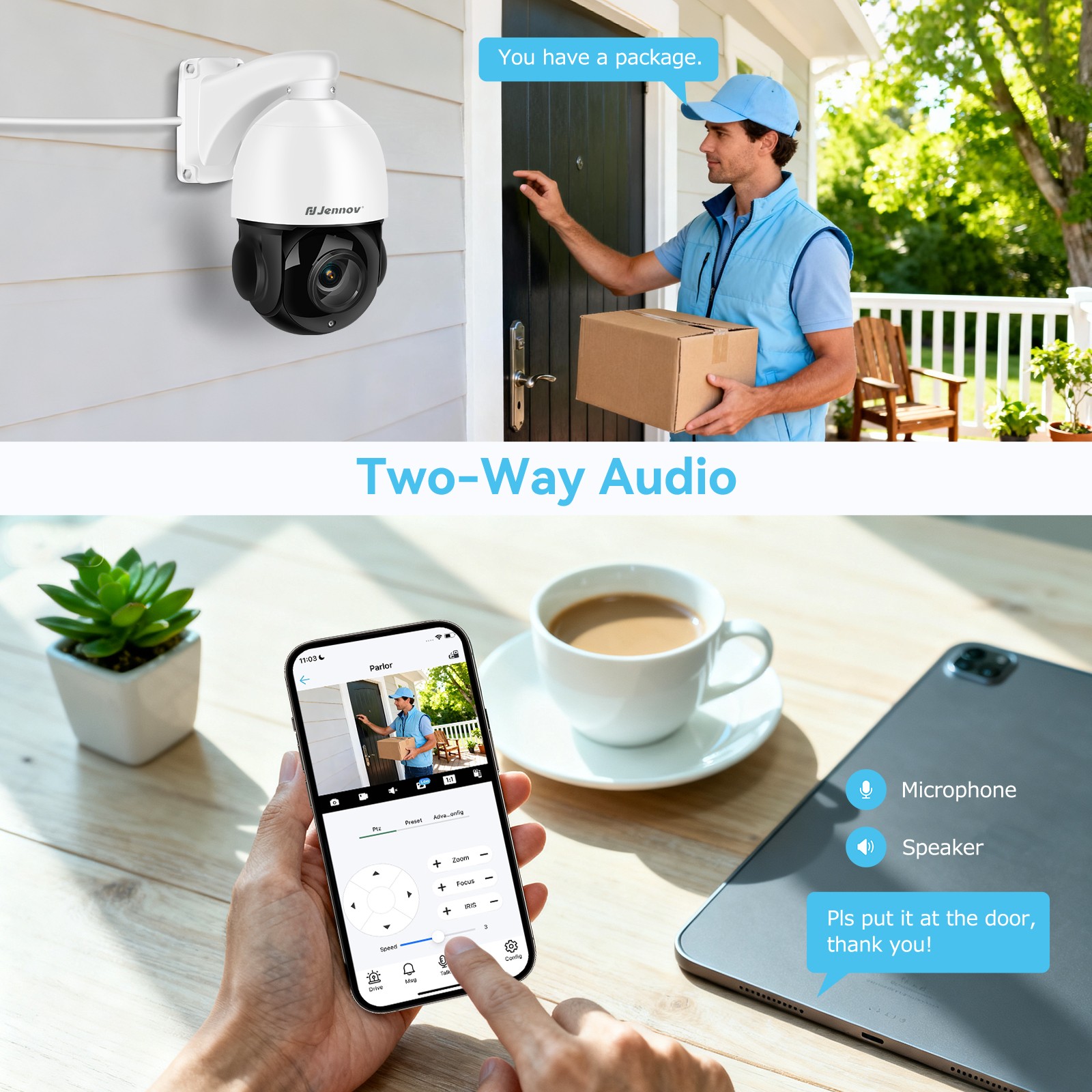 JENNOV 4K 8MP PoE Security IP Camera Two-Way Audio AI Color Night Vision View