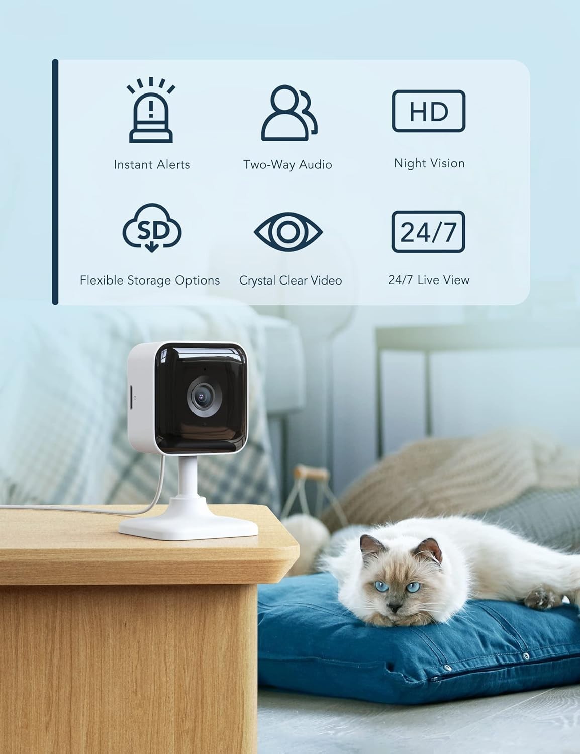 Wireless 2K Indoor Camera with Infrared Night Vision & Smart Home Compatibility