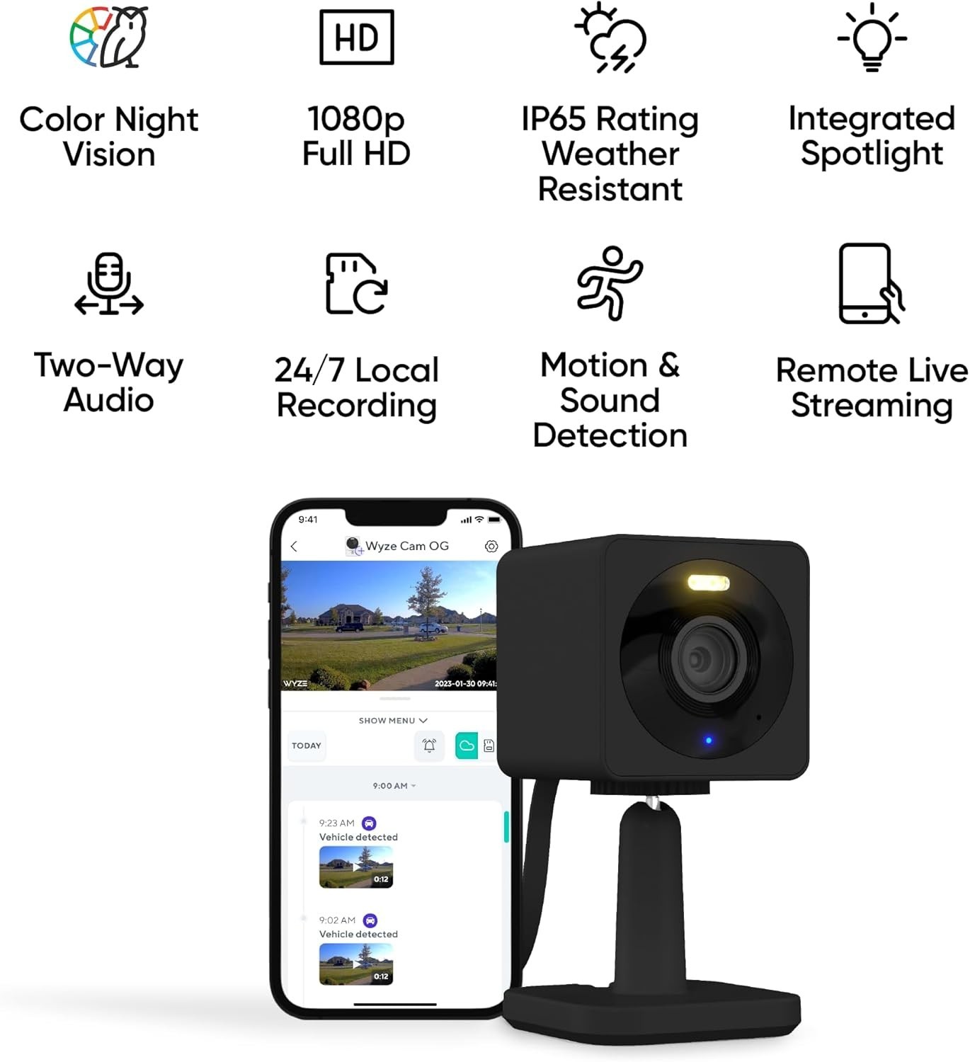 Smart Indoor/Outdoor Security Camera with Live Streaming & Cloud Storage – Black