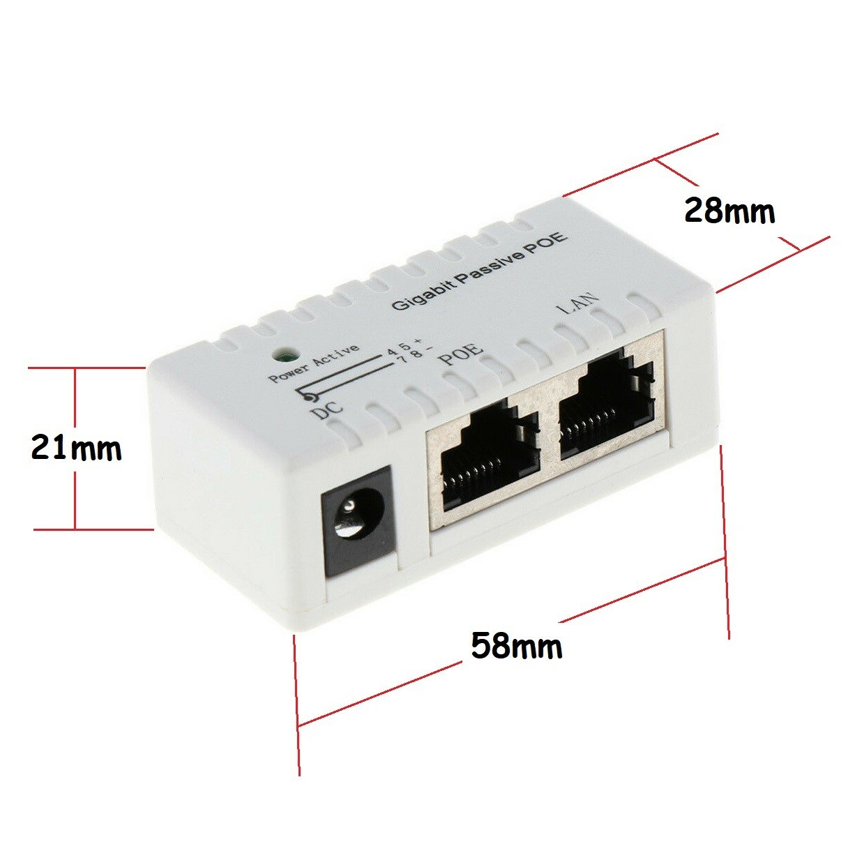 POE Injector Passive for IP Camera VoIP Phone Netwrok AP Device 5V-52V +12V-1A