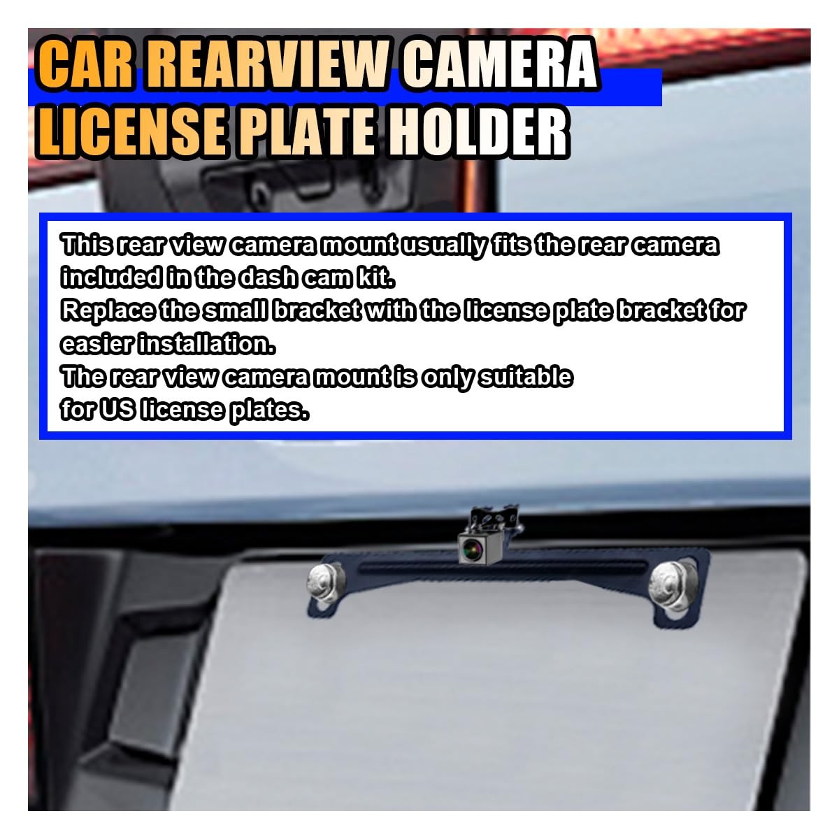 Reverse Rear Camera License Plate Bracket, Installation Holder for Black