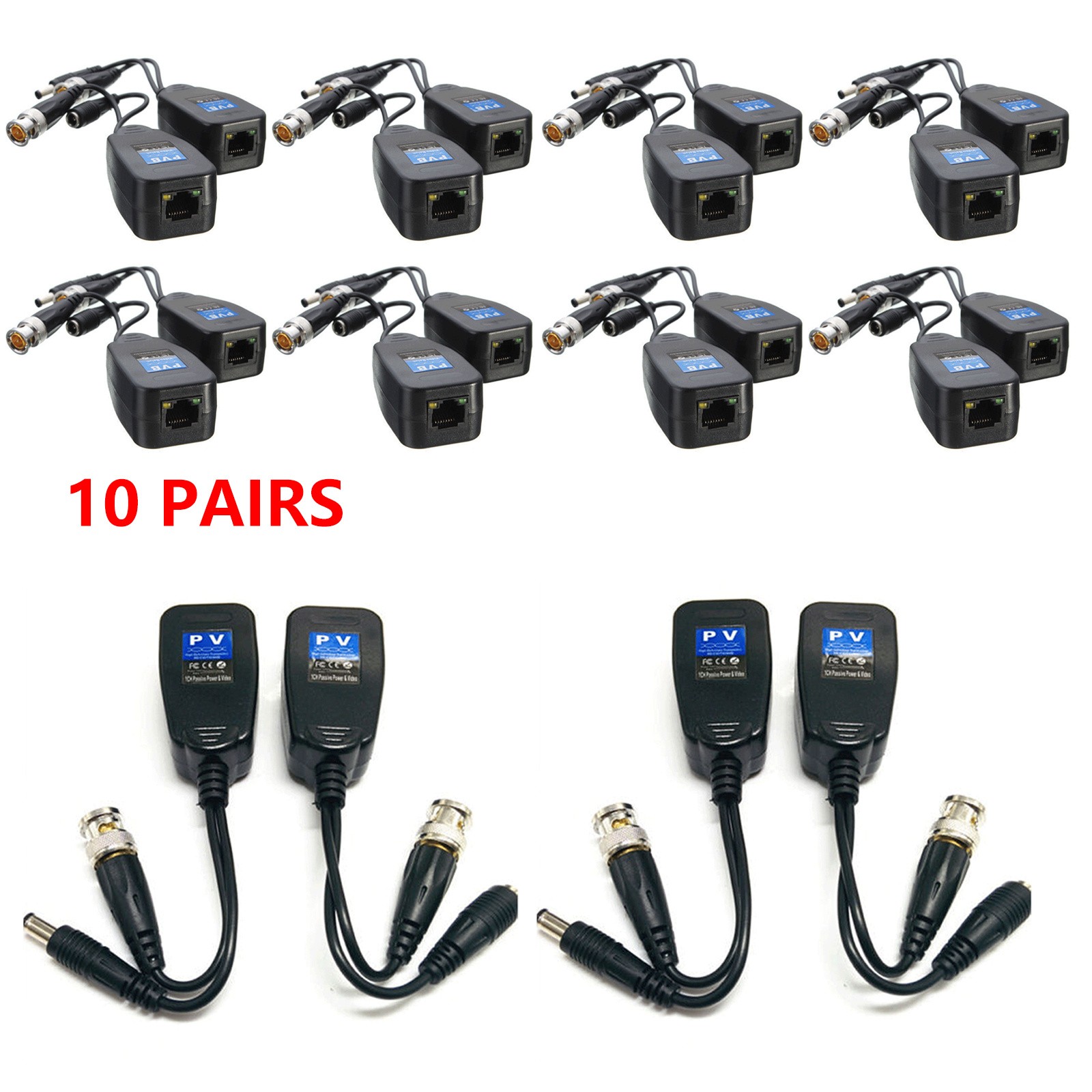 10 Pairs HD-CVI TVI AHD CVBS Passive Video Balun RJ45 Transceiver Connector lFGU