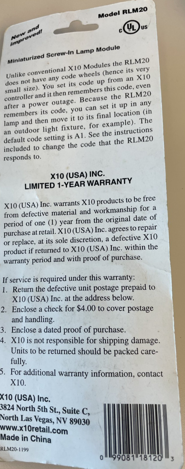 X10 POWERHOUSE Miniaturized Screw-In Lamp Module Model RLM20