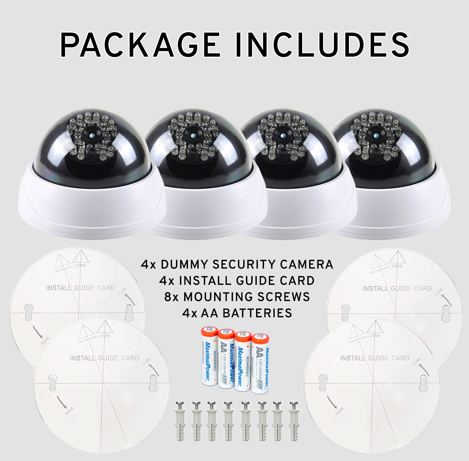 MaximalPower Fake CCTV Security Dummy Dome Camera w/ Red LED Light for Home Lot