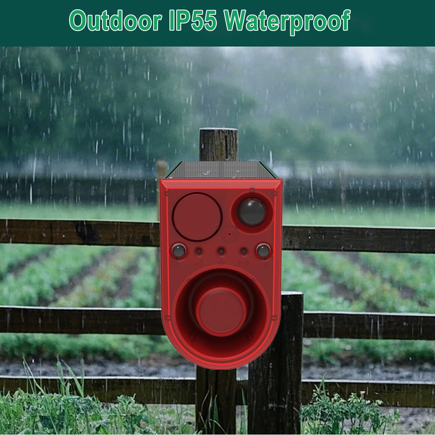 Solar Motion Sensor Alarm with 13Sounds Outdoor,LED Red Blue Flashing Warning…