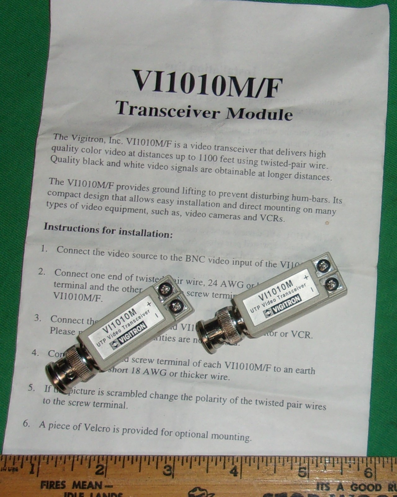 VIGITRON VI1010M UTP Transceiver Module NOS Clean! w/ Instruction Sheet