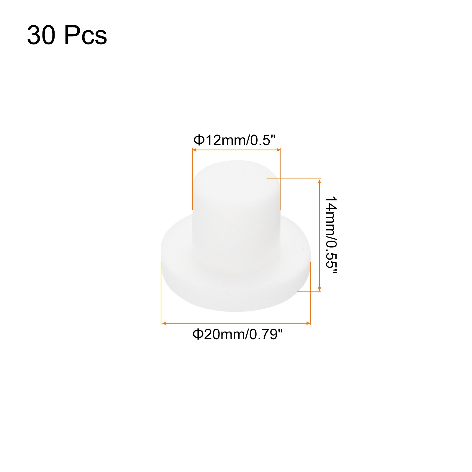 High Temp Silicone Plug t Shaped Solid Stopper White 20x4x14mm 30Pcs