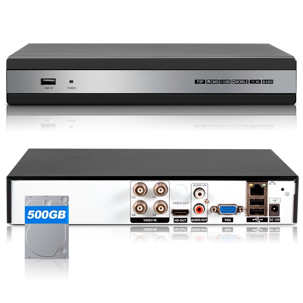 4 Channel 6in1 H.265 Hybrid CCTV DVR Built-In 500GB Hard Drive Storage Recorder