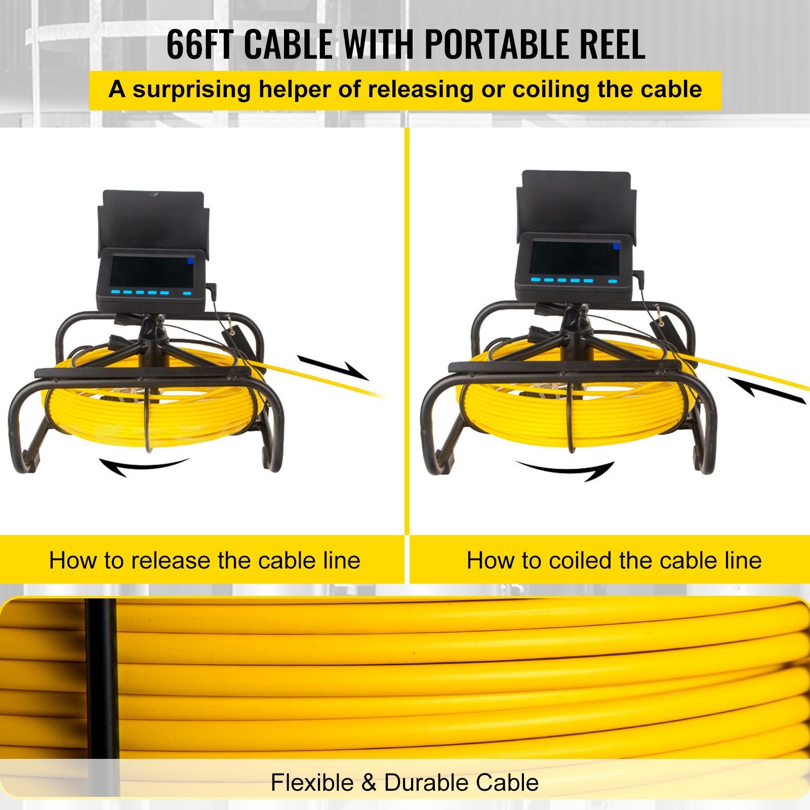 4.3″ HD Sewer Camera with 65.6ft Cable & 16GB SD Card