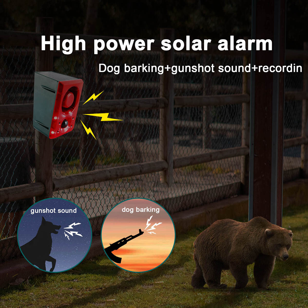 Solar Outdoor Motion Sensor Alarm-129db Loud Siren Lamp Noise Maker, 4 Modes