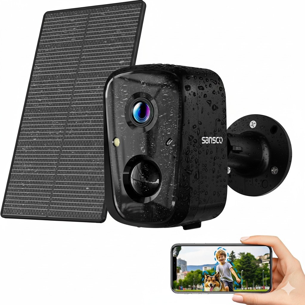 Sansco Solar Battery Security Camera Wireless Outdoor 4MP WiFi IP +64G SD Card