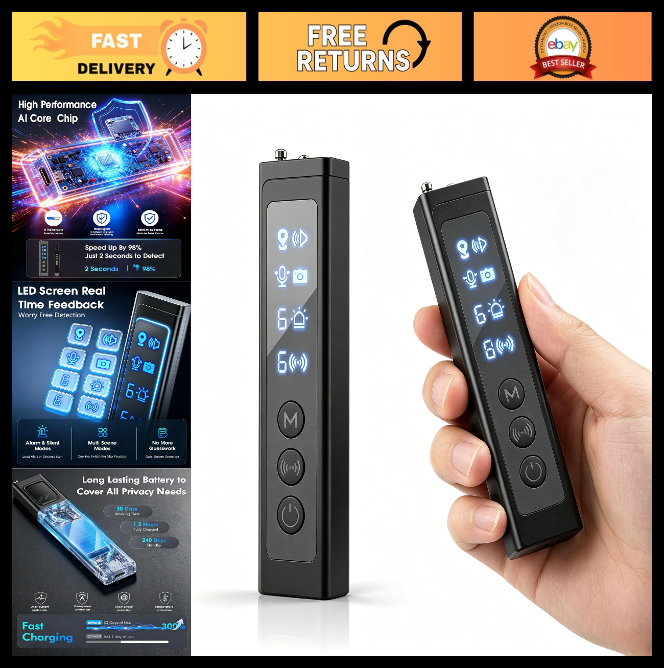 AI Hidden Camera Detector – Wireless Privacy Protection, 6 Sensitivity Levels, 4