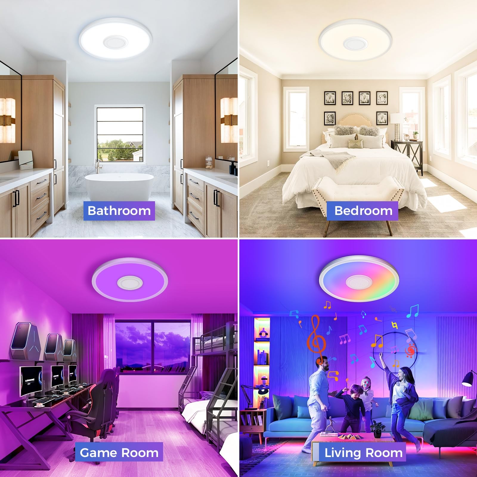 Zemty RGB Ceiling Light with Bluetooth 12in-1 Pack, White-Bluetooth Speaker