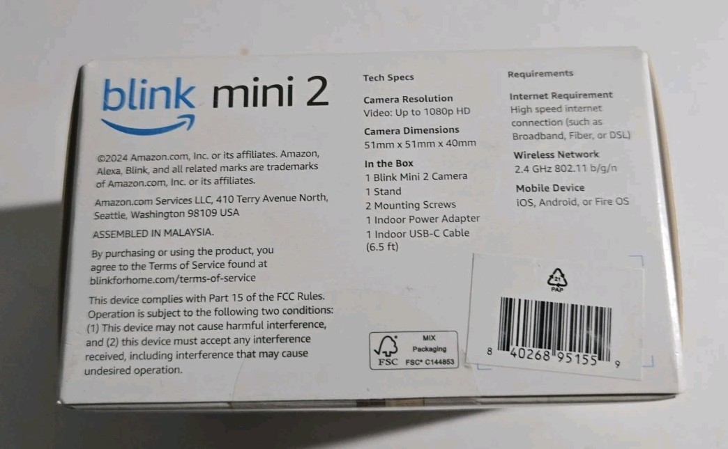 Blink Mini 2 1080p Security Camera with Built-in Mic – White