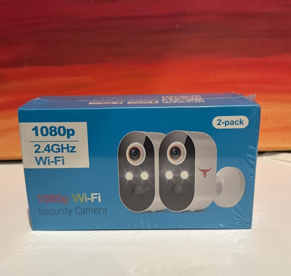 1080p Wifi Security Camera Seeing 2-Pack White with Red Bull Decal