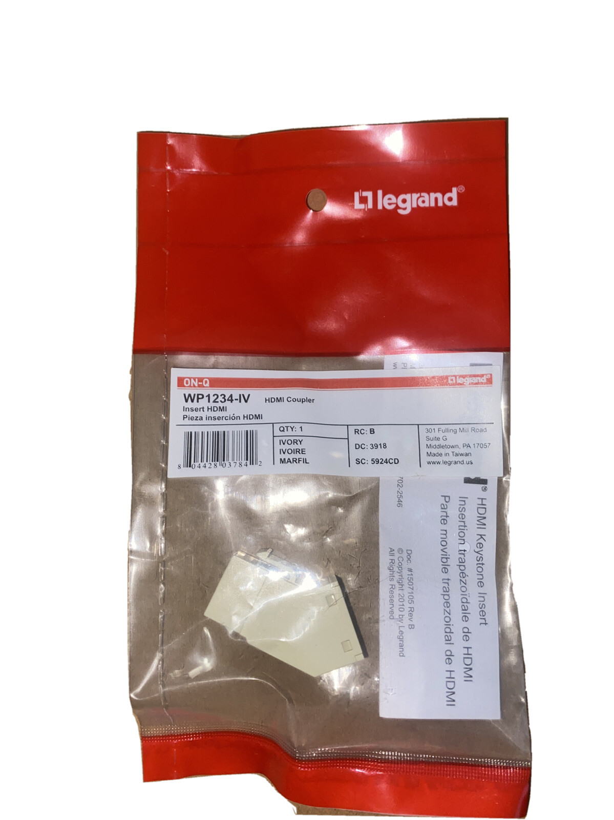 Legrand On-Q WP1234-IV HDMI Coupler Insert Keystone Ivory New