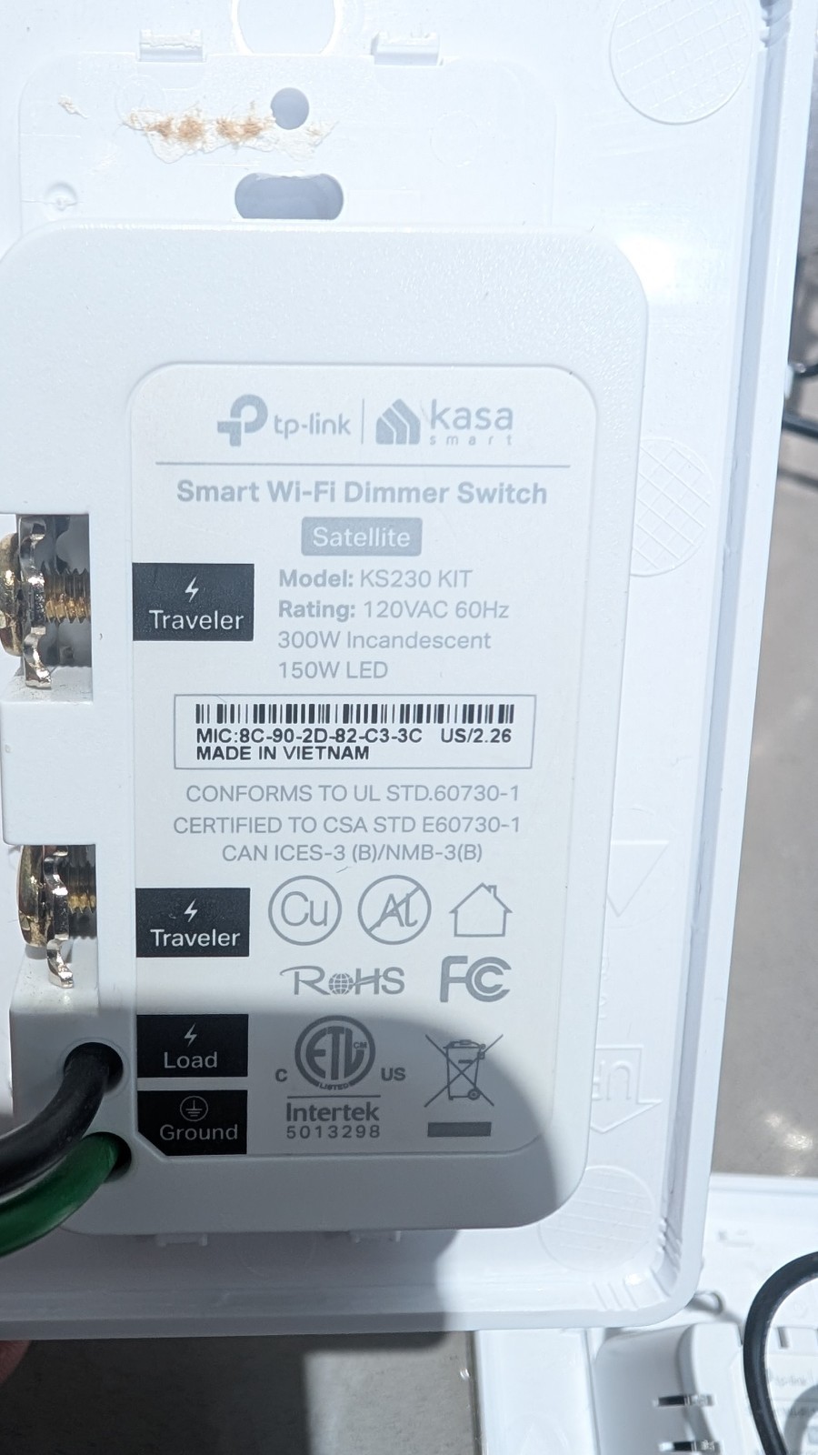Kasa Smart 3-Way Wi-Fi Dimmer Switch Kit (KS230 Kit) – Perfect Working Condition