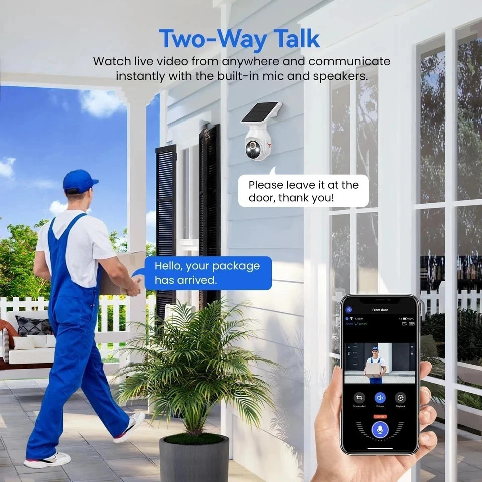 Solar Panel Powered Security Camera 1080p WiFi Camera with Night Vision Motion